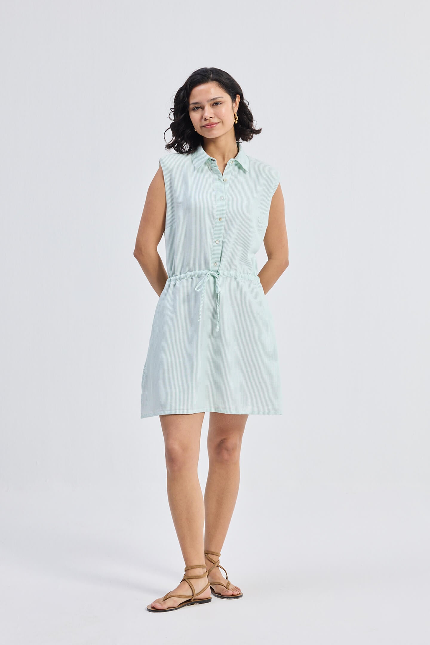 Drawstring Shirt Dress in Stripes - Lukas shop %