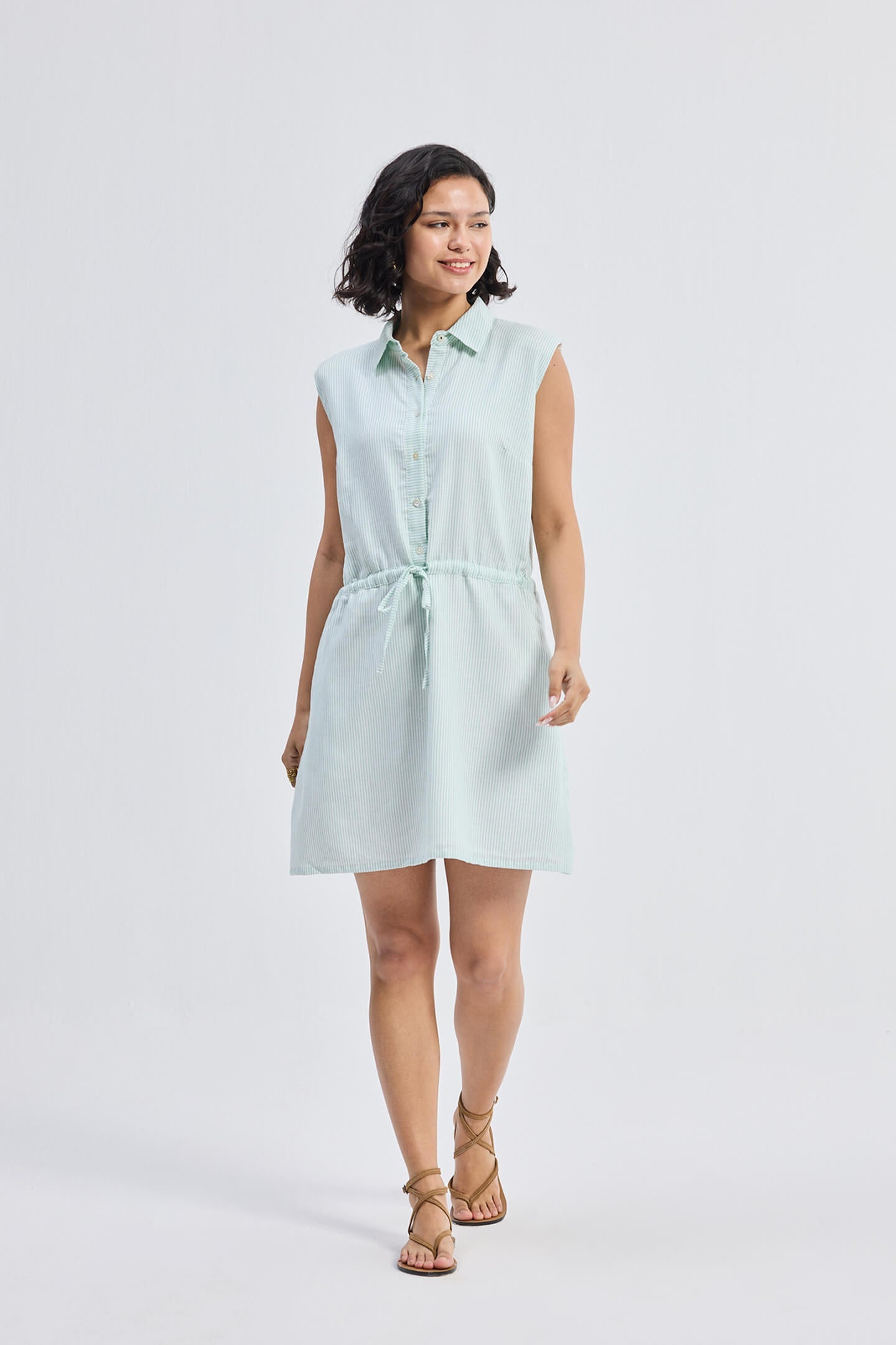 Drawstring Shirt Dress in Stripes - Lukas shop %