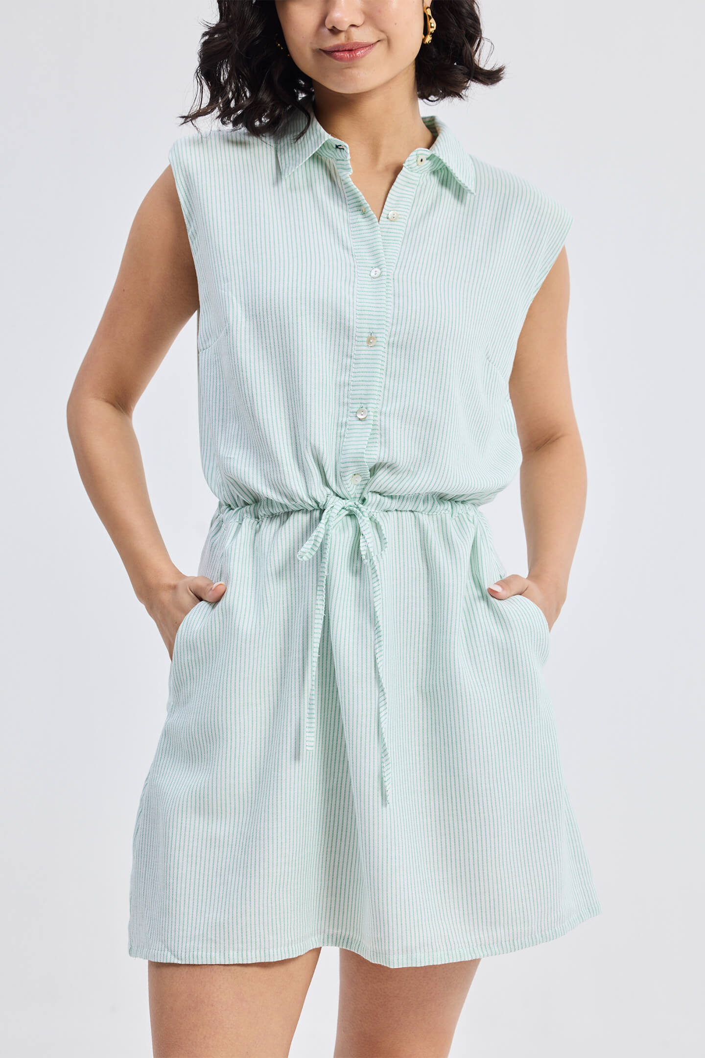 Drawstring Shirt Dress in Stripes - Lukas shop %