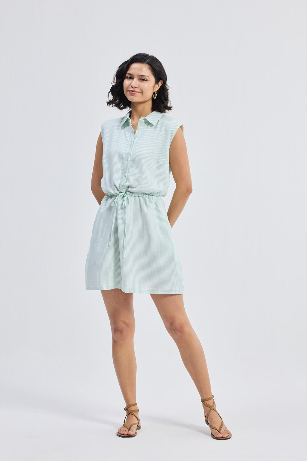 Drawstring Shirt Dress in Stripes - Lukas shop %