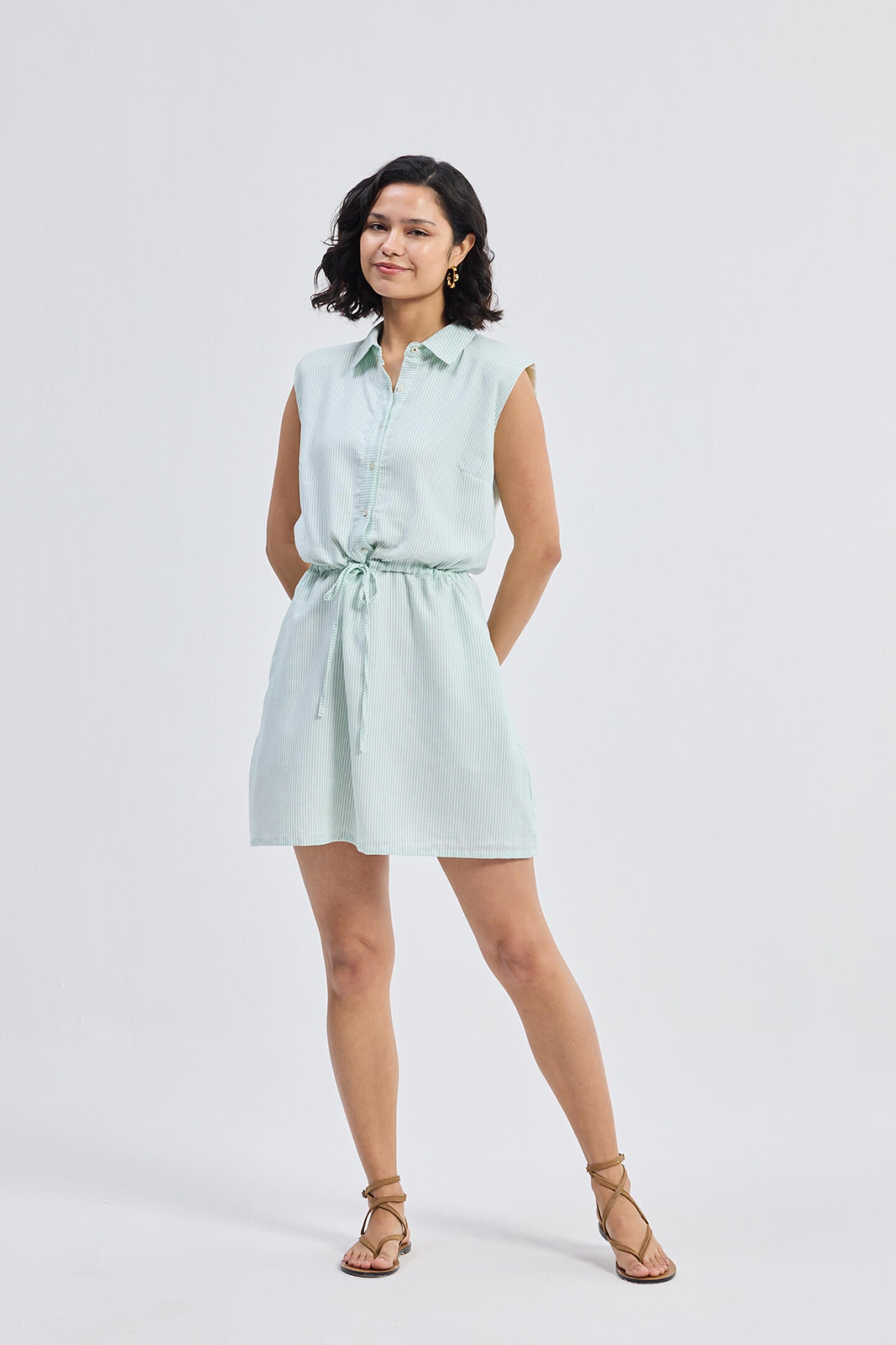 Drawstring Shirt Dress in Stripes - Lukas shop %