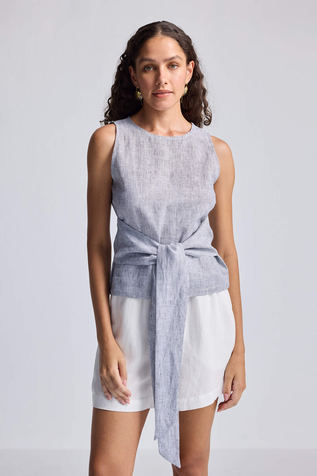 Front - tie Top in Linen Stripes - Lukas shop %