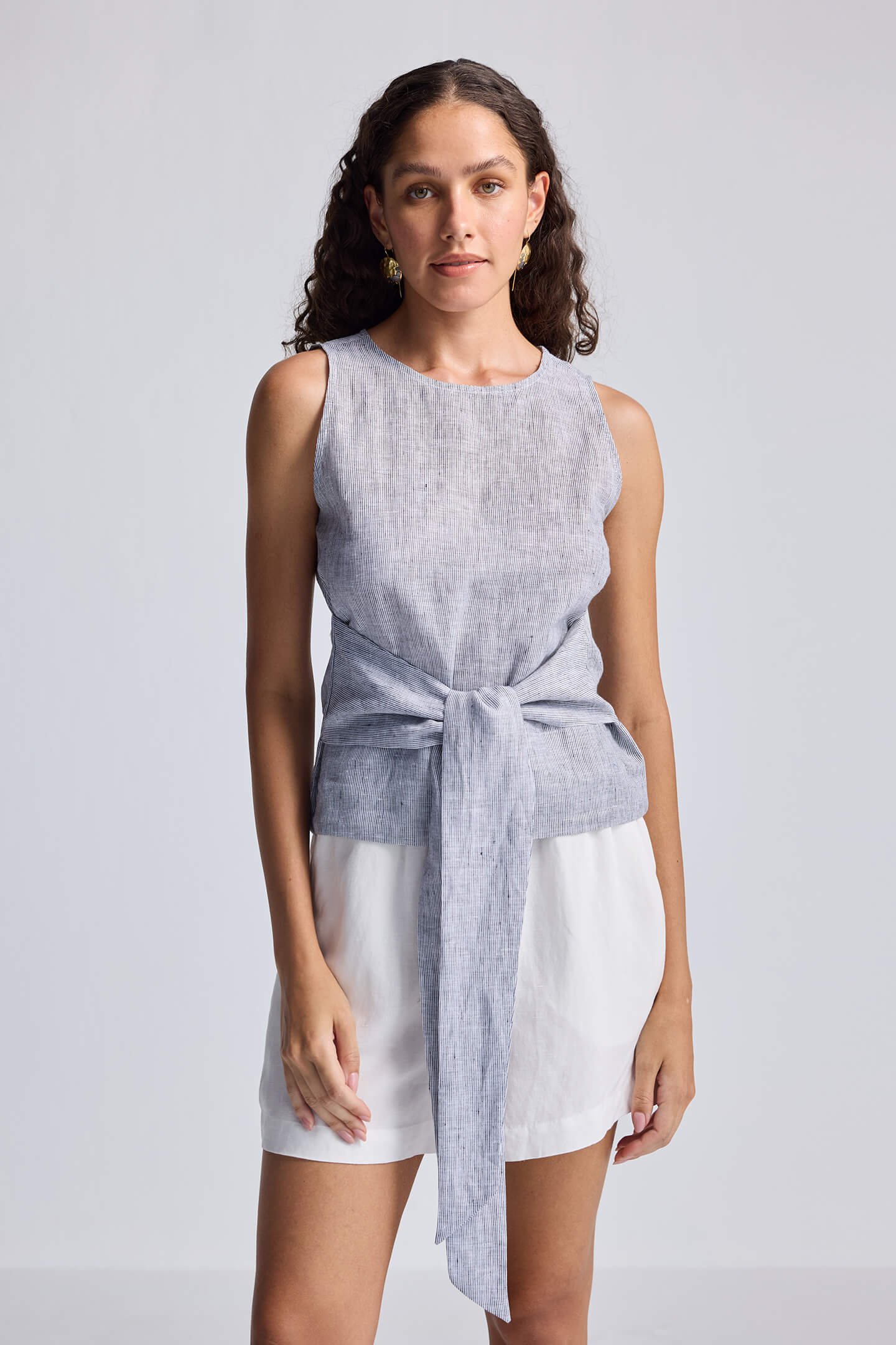Front - tie Top in Linen Stripes - Lukas shop %