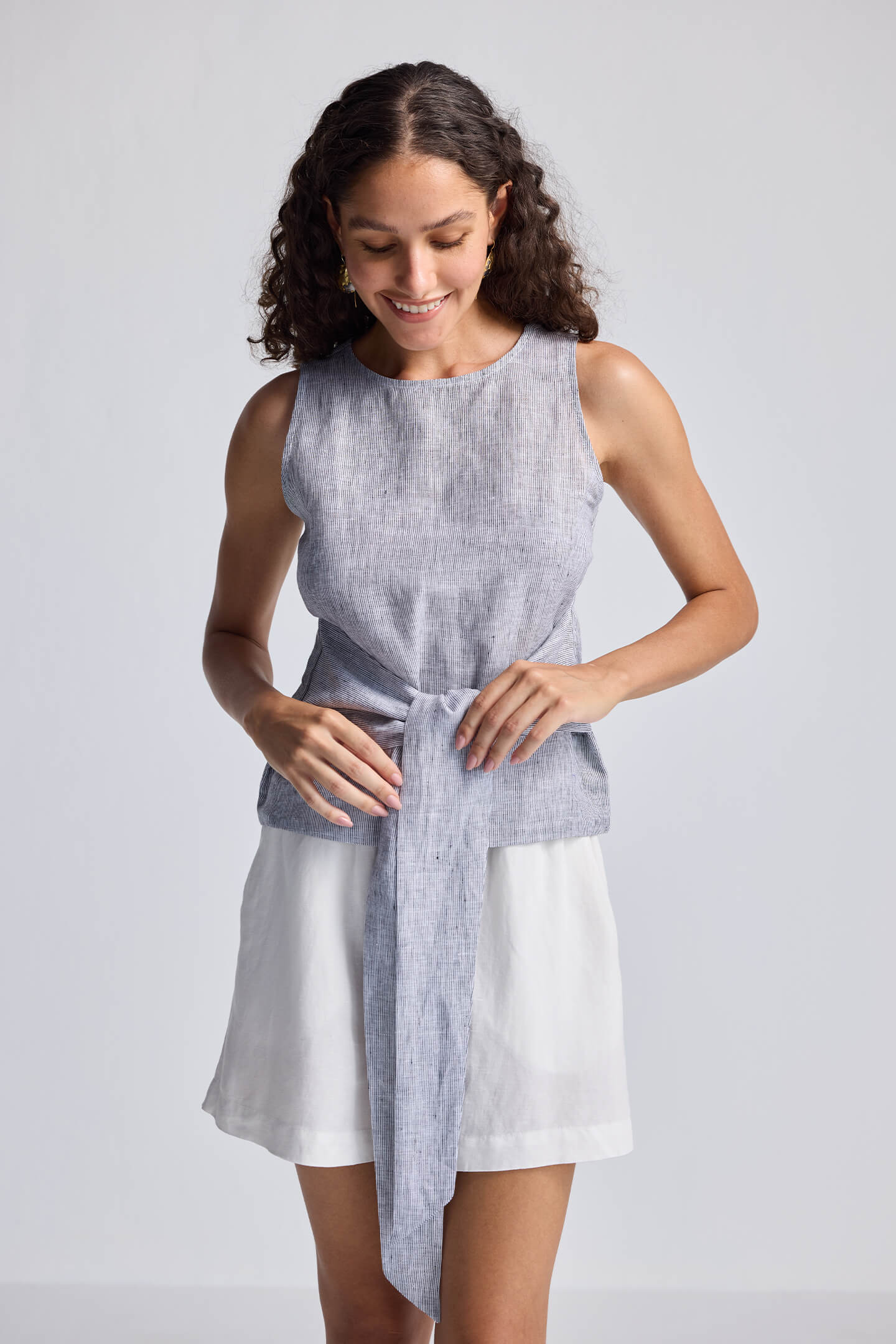 Front - tie Top in Linen Stripes - Lukas shop %