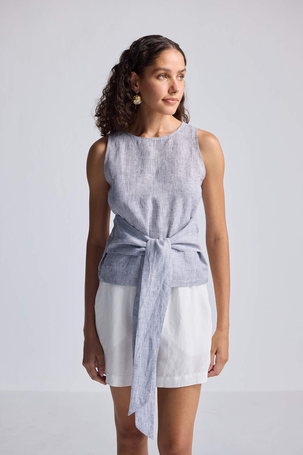 Front - tie Top in Linen Stripes - Lukas shop %