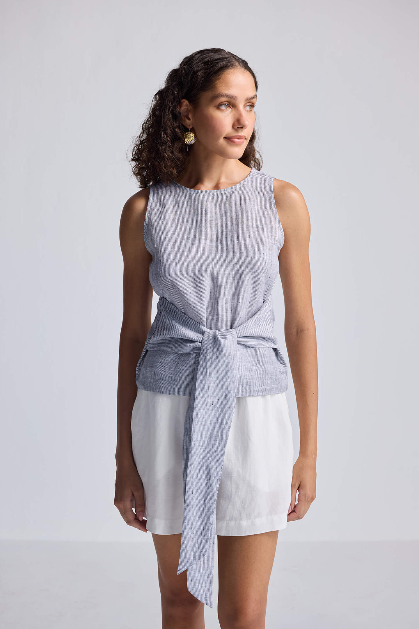 Front - tie Top in Linen Stripes - Lukas shop %