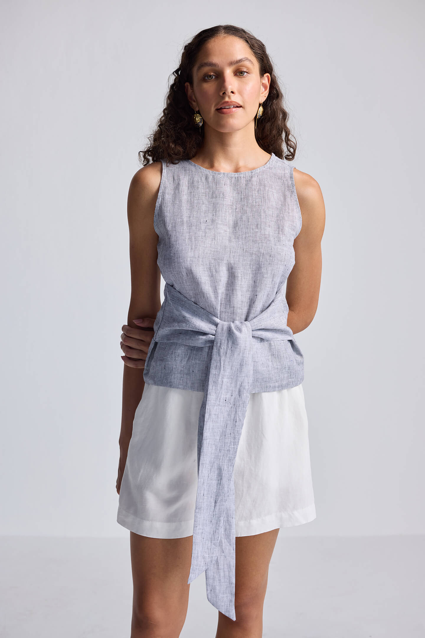 Front - tie Top in Linen Stripes - Lukas shop %
