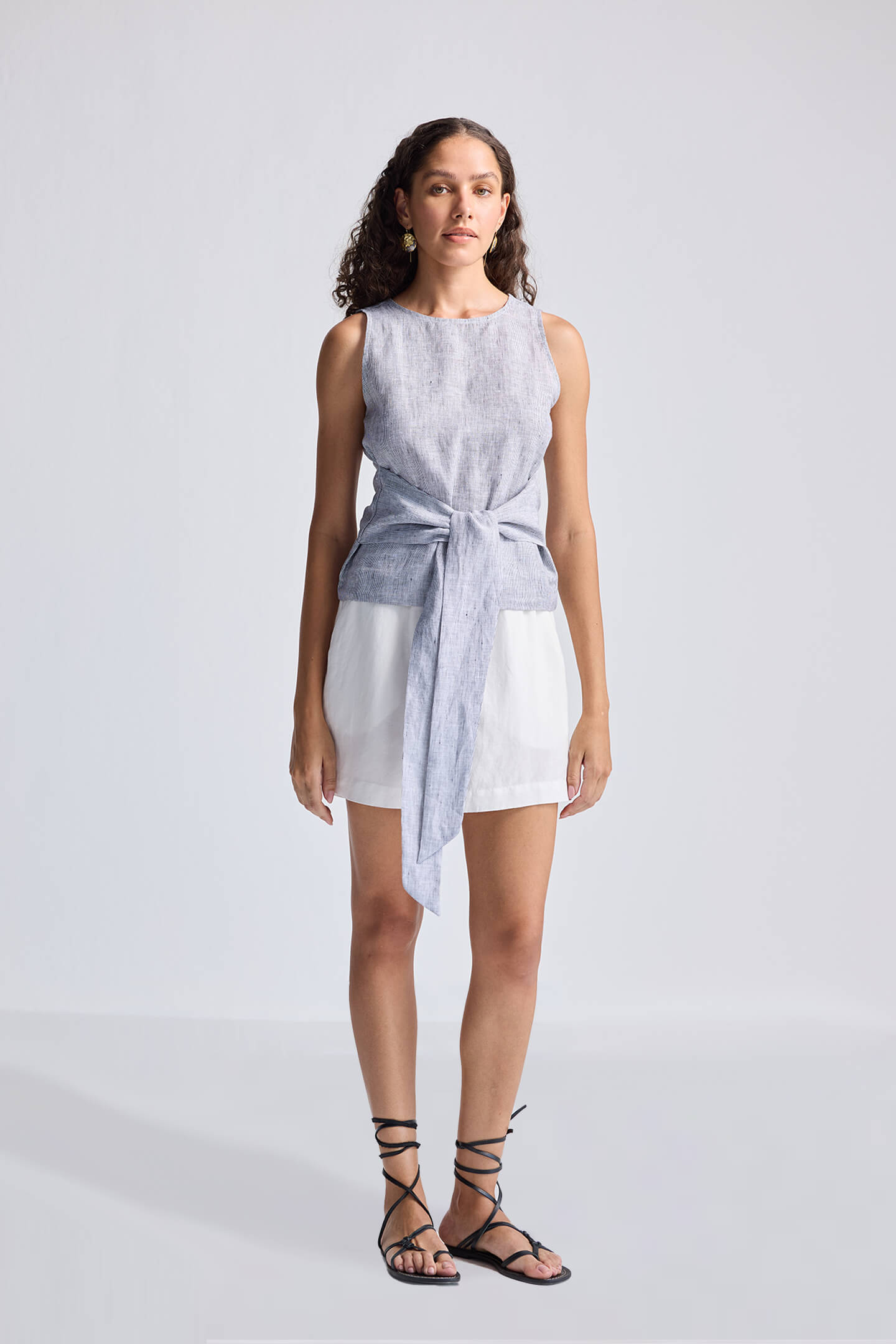 Front - tie Top in Linen Stripes - Lukas shop %