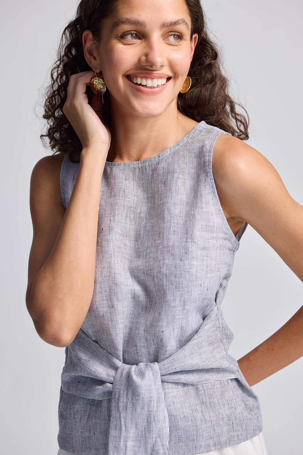 Front - tie Top in Linen Stripes - Lukas shop %