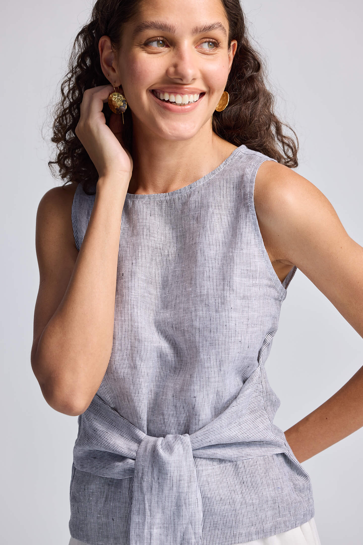 Front - tie Top in Linen Stripes - Lukas shop %