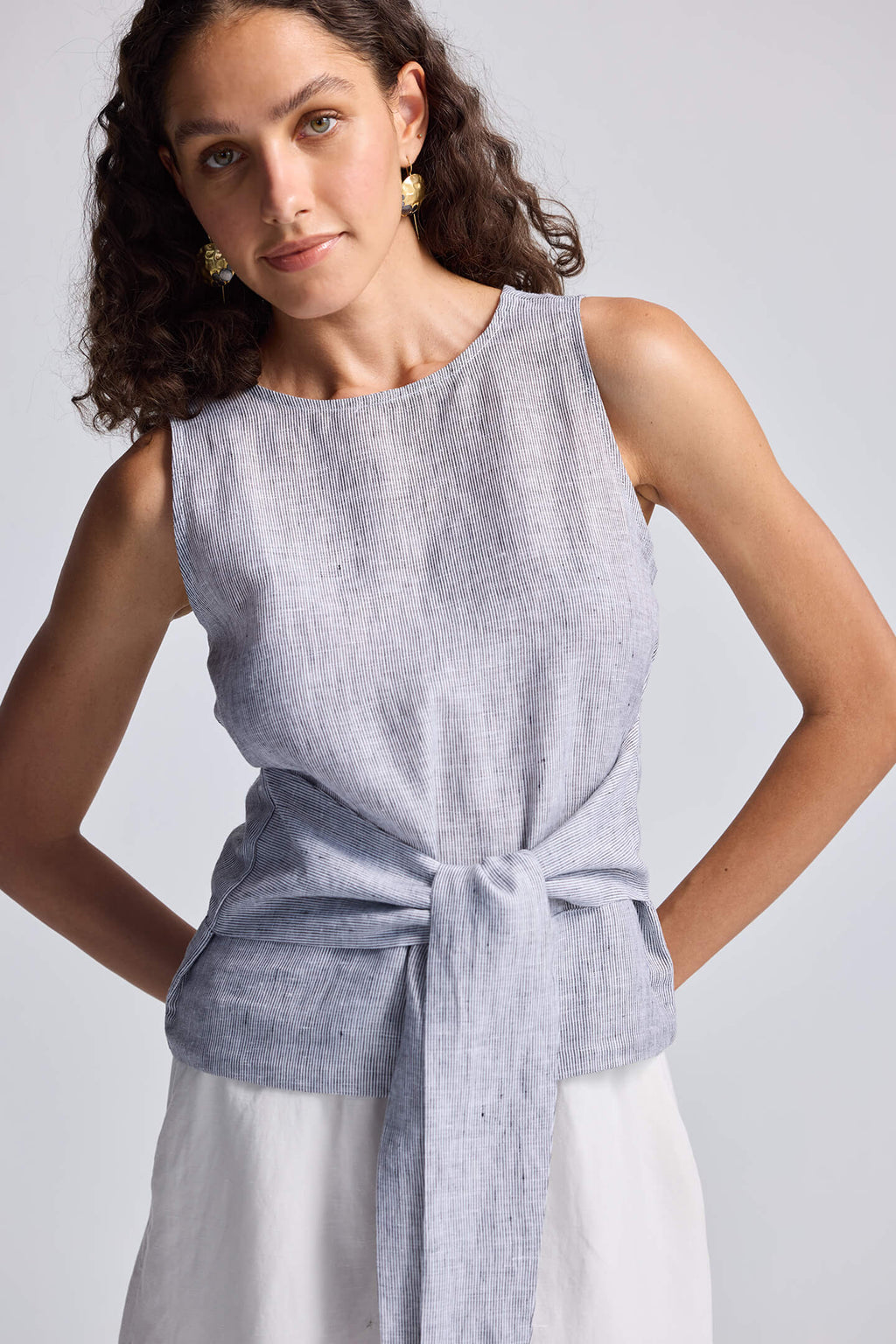 Front - tie Top in Linen Stripes - Lukas shop %