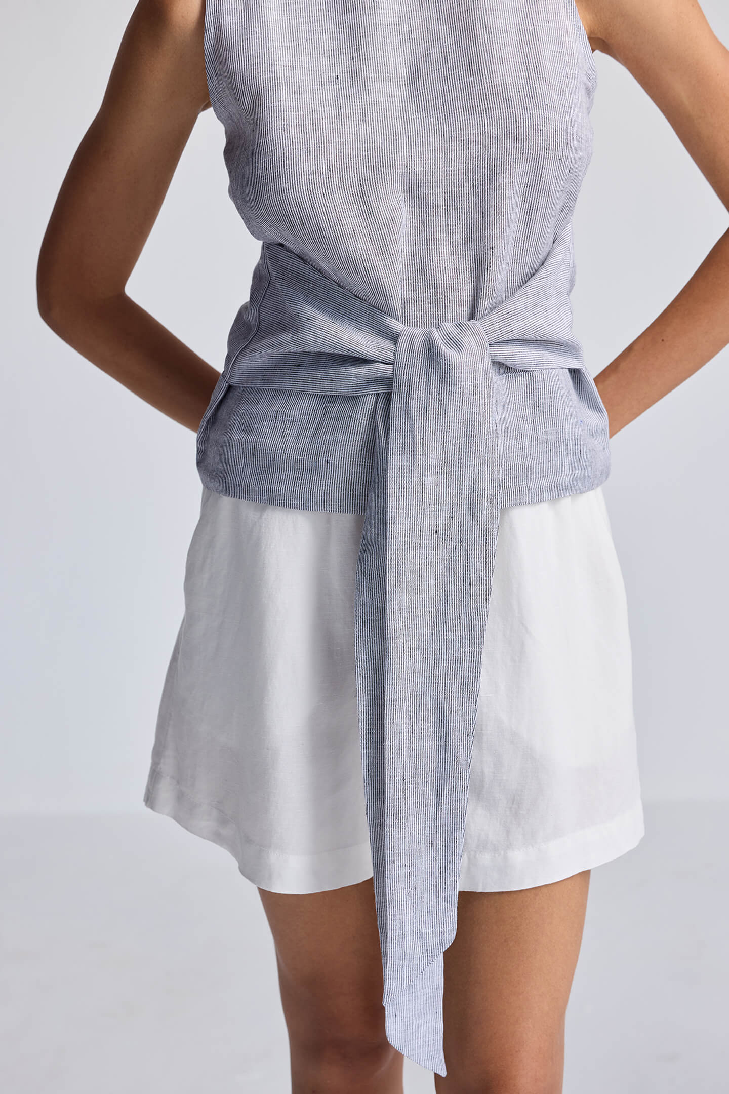 Front - tie Top in Linen Stripes - Lukas shop %