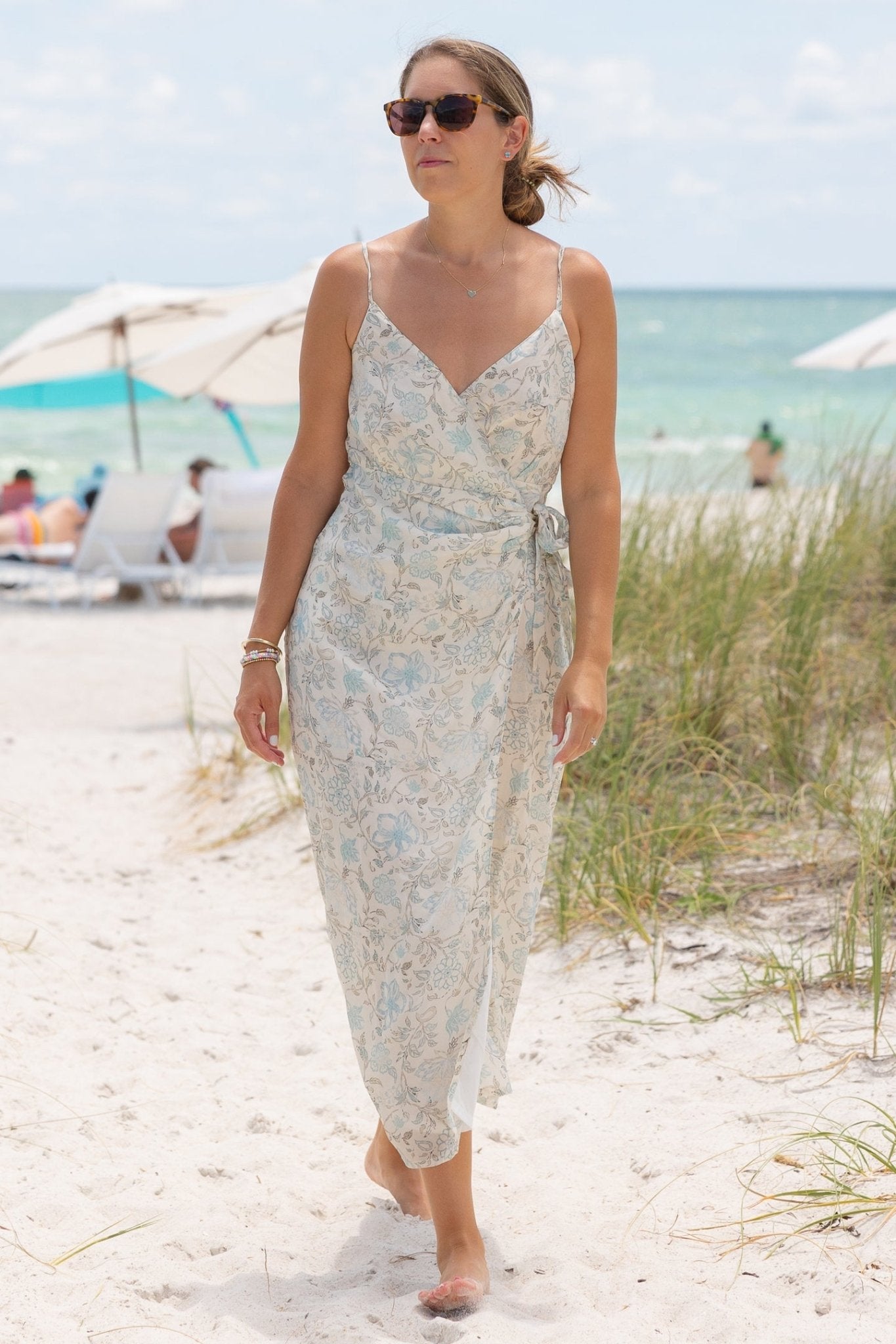 Strappy Wrap Dress in Blue Florals - Lukas shop %