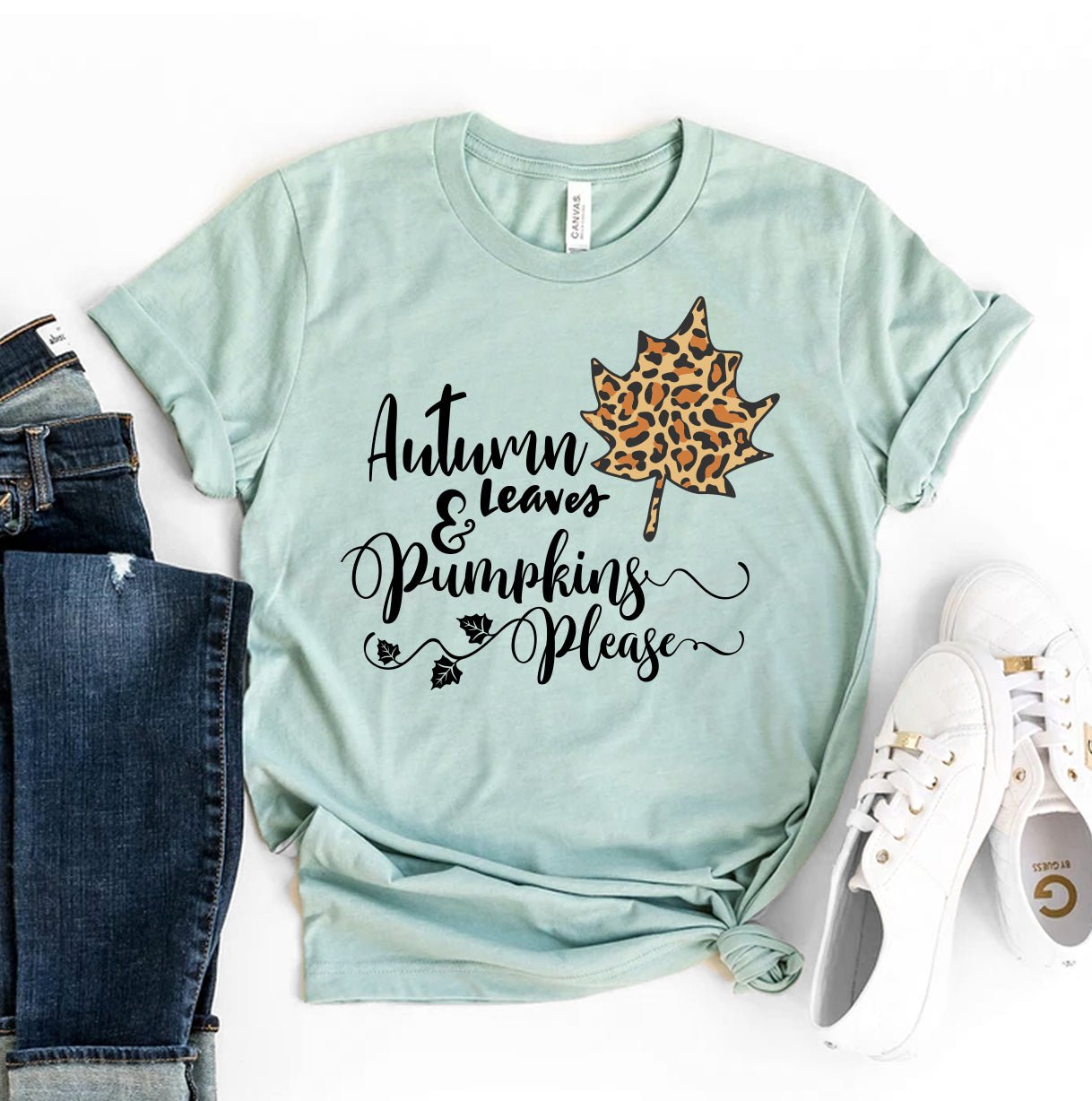 Autumn Leaves & Pumpkins Please T-shirt - Lukas shop %